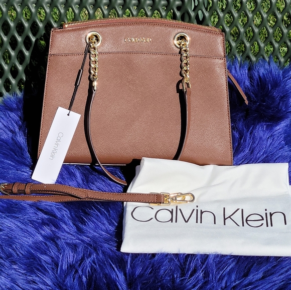 Calvin Klein Handbags - Calvin Klein Hayden Saffiano Leather Satchel Brown zip top closure